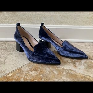 Nicholas Kirkwood blue velvet heeled slip on shoes pumps heels
